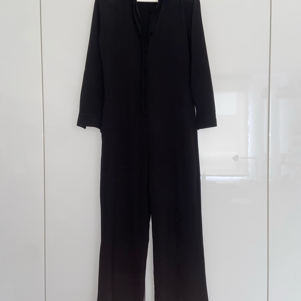 Black Wide-Leg V-Neck Jumpsuit